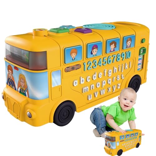 Oldmoom Brieflernbus, Schulbusspielzeug für Baby | Nummer Schulbus mit Licht | Phonetics Wheel Gear Gameerkennung Bildungsspielzeug für Spiel & Kleinkind von Oldmoom