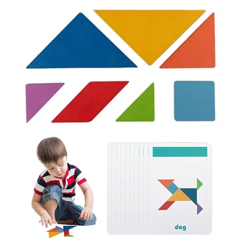 Oldmoom Motivblöcke für Alter von 3 bis 5 Jahren, Set mit Motivblöcken aus Holz, Tangram-Puzzle für den Kindergarten – Tangram-Puzzle, lustiges frühes Lernpuzzle für Kinder von 3 bis 5 Jahren, inkl von Oldmoom