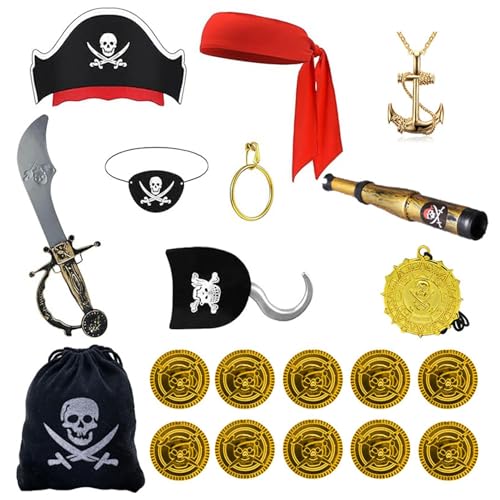 Oldmoom Piraten-Zubehör-Set,Piraten-Kostüm-Zubehör-Set | Kinder-Augenklappen-Hut,Piratenkapitänshut inklusive Stirnband für, Mädchen, Cosplay-Party von Oldmoom