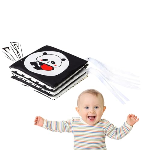 Oldmoom Schwarz -weißes Babyspielzeug, weiches Babybuch | Lustiges waschbares hohe Kontrast Babybuch | Baby Schwarz -Weiß -Karten, pädagogisches visuelles Stimulationsspiel für Baby und von Oldmoom