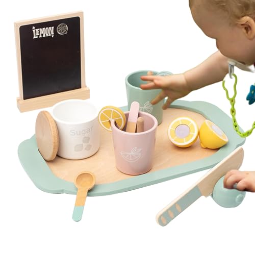 Oldmoom Spielzeug-Teeservice, Teeparty-Set für kleine Mädchen - Tea Time Toys Fake Play Food,Teeparty-Set, Rollenspiel-Küchenspielzeug, Lernspielzeug, Holz-Teeservice mit Tassen und Löffeln für von Oldmoom