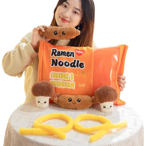 Oldmoom Tasche Ramen Plüsch, Tasche mit Wurstplüschspielzeug - Lustiges Essen Wurfkissen | Abnehmbare schöne Neuheiten weich gefüllte Simulation Food Plüschspielzeug für Mädchen Geburtstag von Oldmoom