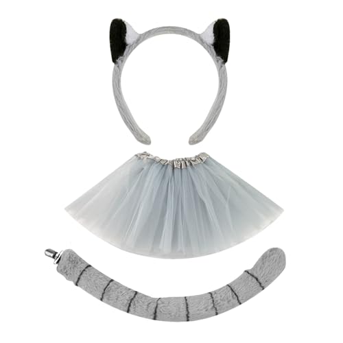 Oldmoom Tierohren | Lemur Ohren und Schwanz Set,Kostümzubehör für und Mädchen Karneval Halloween Bühnenauftritt Cosplay Oldmoom Tierohren | Lemur Ohren und Schwanz Set,Kostümzubehör für und Mädchen Karneval Halloween Bühnenauftritt Cosplay von Oldmoom