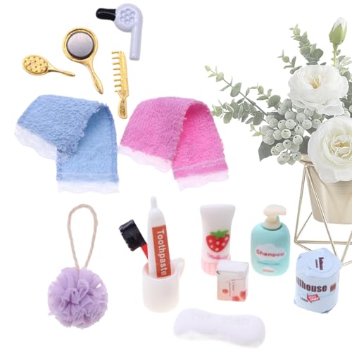 Puppenhauszubehör Badezimmer,Badezimmerzubehör für Puppenhaus, 1:12 Puppenhaus Spielhauszubehör, Haartrockner, Zahnbürste, Zahnpasta, Kamm-Set für Puppenhaus-Badezimmer-Dekoration Puppenhauszubehör Badezimmer,Badezimmerzubehör für Puppenhaus, 1:12 Puppenhaus Spielhauszubehör, Haartrockner, Zahnbürste, Zahnpasta, Kamm-Set für Puppenhaus-Badezimmer-Dekoration von Oldmoom