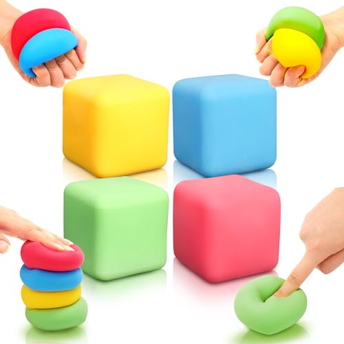 4 Stück Stressball Anti Stress Ball Würfelförmig Knetball Slow Rising Quatsch Sensory Fidget Fun Toy Ruhig Spielzeug Pädagogisch Tool für Kinder Hand Therapie für Erwachsene von OleOletOy