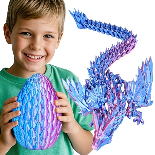 Olee Odee 3D gedruckte Drachen Eier mit beweglichem Drachen Sammler Figuren Fidget Spielzeug für Erwachsene Kinder Geburtstags Oster Regal Dekoration Aquarium,Blau Rosa,L (H: 18 cm) von Olee Odee