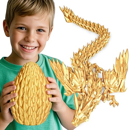 Olee Odee 3D gedruckte Drachen Eier mit beweglichem Drachen Sammler Figuren Fidget Spielzeug für Erwachsene Kinder Geburtstags Oster Regal Dekoration Aquarium,Gold,L (H: 18 cm) von Olee Odee