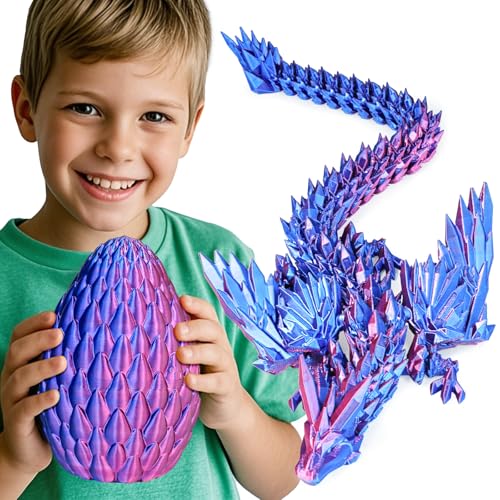 Olee Odee 3D gedruckte Drachen Eier mit beweglichem Drachen Sammler Figuren Fidget Spielzeug für Erwachsene Kinder Geburtstags Oster Regal Dekoration Aquarium,Lila,L (H: 18 cm) von Olee Odee