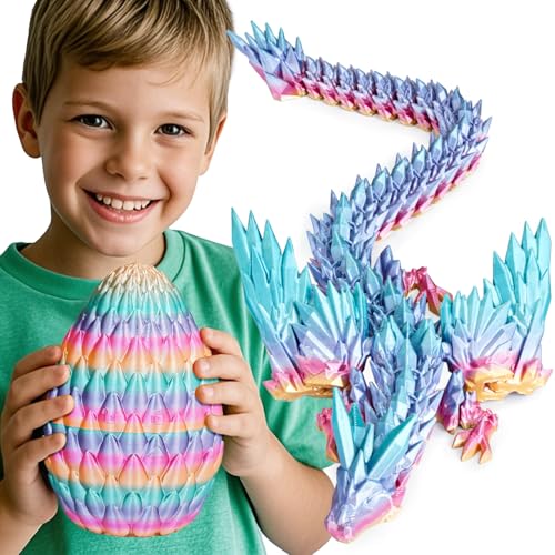 Olee Odee 3D gedruckte Drachen Eier mit beweglichem Drachen Sammler Figuren Fidget Spielzeug für Erwachsene Kinder Geburtstags Oster Regal Dekoration Aquarium,Regenbogen,L (H: 18 cm) von Olee Odee