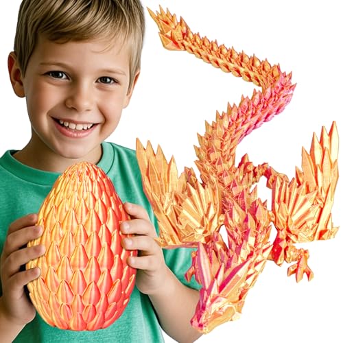 Olee Odee 3D gedruckte Drachen Eier mit beweglichem Drachen Sammler Figuren Fidget Spielzeug für Erwachsene Kinder Geburtstags Oster Regal Dekoration Aquarium,Rotes Gold,L (H: 18 cm) von Olee Odee