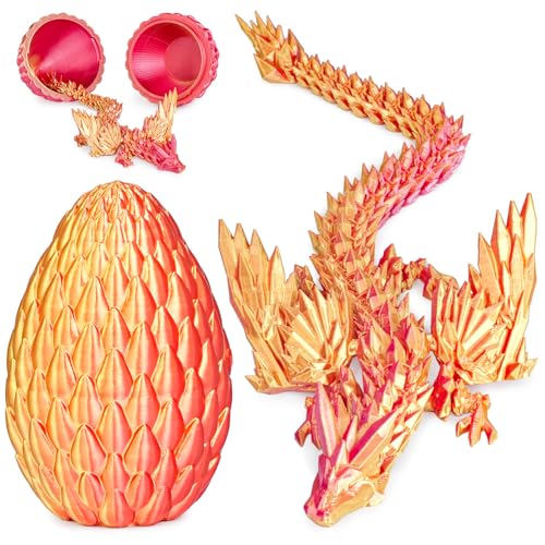 Olee Odee 3D gedruckte Drachen Eier mit beweglichem Drachen Sammler Figuren Fidget Spielzeug für Erwachsene Kinder Geburtstags Oster Regal Dekoration Aquarium,Rotes Gold,M (H: 14.5cm) von Olee Odee