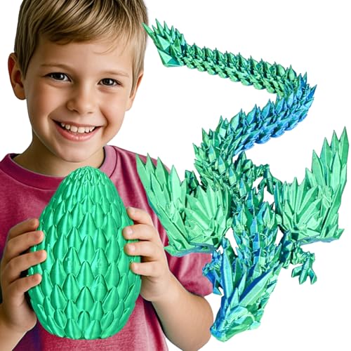 Olee Odee 3D gedruckte Drachen Eier mit beweglichem Drachen Sammler Figuren Fidget Spielzeug für Erwachsene Kinder Geburtstags Oster Regal Dekoration Aquarium,Seiden Grün,L (H: 18 cm) von Olee Odee