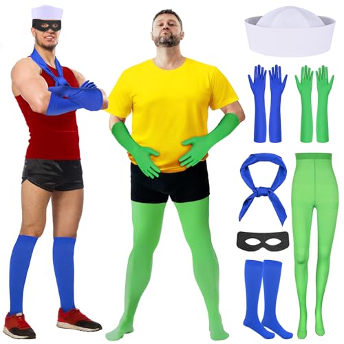 Halloween-Kostüm-Zubehör, 2 Sets für Erwachsene, marineblaues Outfit, inklusive Kapitänshut, blauer quadratischer Halstuch, Satin-Handschuhe, Strumpfhose, Socken und Blinker für Damen, von Olgaa