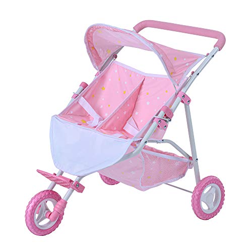 Olivia's Little World Doppel Twin Puppen Kinderwagen Puppenwagen Rosa OL-00012 von Olivia's Little World