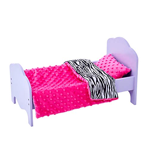 Kleine Prinzessin 45 cm Puppen-Einzelbett, Lila & Bettzeug Zebramotiv TD-11929-1H von Olivia's Little World