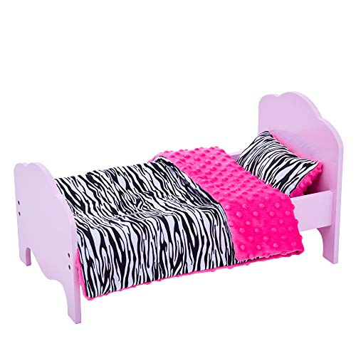 Kleine Prinzessin 45 cm Puppen-Einzelbett, Rosa & Bettzeug Zebramotiv TD-11929-1E von Olivia's Little World