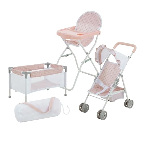 Olivia's Little World Polka Dot Princess Baby Doll 3pc Nursery Set - Crib, High Chair & Stroller, Pink & Gray von Olivia's Little World