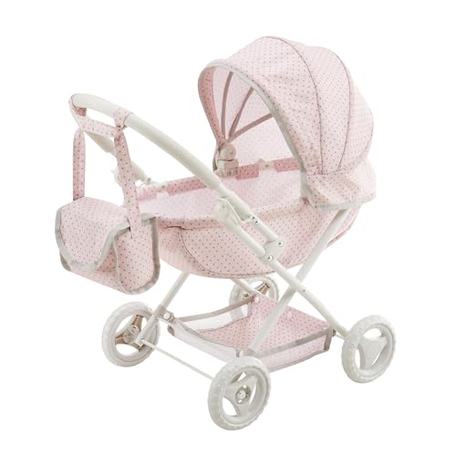 Olivia's Little World Polka Dot Princess Baby Doll Pram Stroller with Retractable Canopy & Storage, Pink von Olivia's Little World