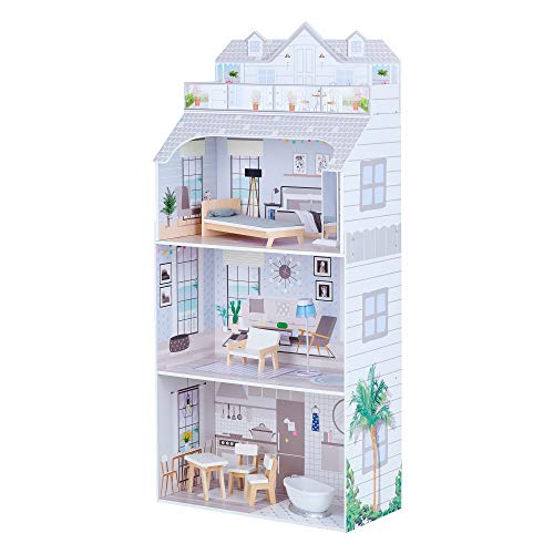 Teamson Kids Olivias Little World Giant Doll House mit Möbeln und Accessoires, Holzpuppenhaus, 3 -stöckiges Kinderpuppenhausspiel für 12 -Zoll -Puppen, Alter 3 Jahre+ von Olivia's Little World