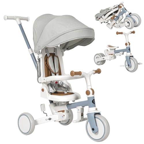 Olmitos - Evolutionäres 5-in-1-Baby-Dreirad - Kinderfahrrad ab 1 Jahr bis 5 Jahren - vom Dreirad zum Fahrrad mit oder ohne Pedale - anpassbar und transformierbar (Blau) von Olmitos