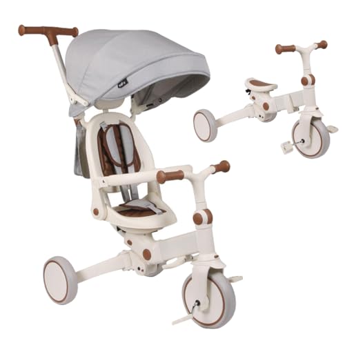 Olmitos - Evolutionäres 5-in-1-Baby-Dreirad - Kinderfahrrad ab 1 Jahr bis 5 Jahren - vom Dreirad zum Fahrrad mit oder ohne Pedale - anpassbar und transformierbar (Grau) von Olmitos