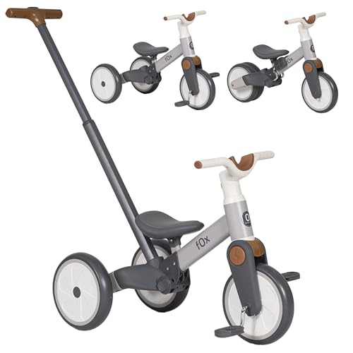 Olmitos - Evolutives 5-in-1-Dreirad Fox – Gleichgewichtsrad und Tretfahrrad für Kinder von 18 Monaten bis 3 Jahren – Sicheres und Spaßiges Laufrad, Babyfahrrad, Praktisch und Sicher (Grau) von Olmitos