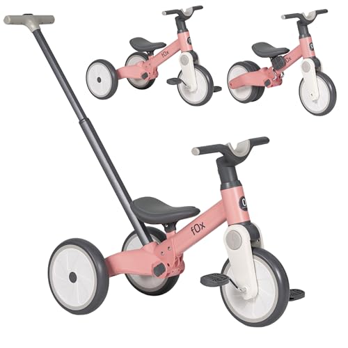 Olmitos - Evolutives 5-in-1-Dreirad Fox – Gleichgewichtsrad und Tretfahrrad für Kinder von 18 Monaten bis 3 Jahren – Sicheres und Spaßiges Laufrad, Babyfahrrad, Praktisch und Sicher (Rosa) von Olmitos