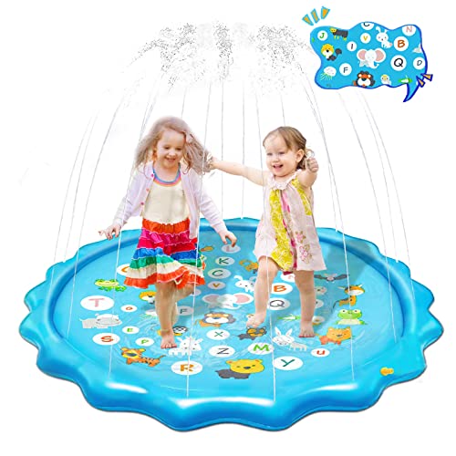 Olycism 67" Splash Pad für Kleinkinder Splash Spielmatte mit Alphabet & Tiere Muster Sprinkler Pad für Kinder Alter 3+ Wasserspielzeug für Sommer raußen Outdoor Garten von Olycism