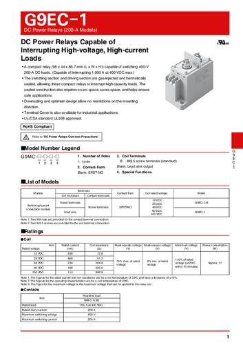 Omron G9EC-1-B-X1-DC12 Hochleistungsrelais Nennspannung: 12 V/DC 1 Schließer Carton 1St. von Omron