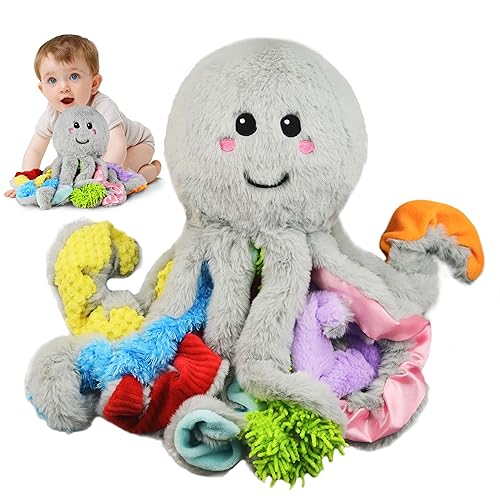 Kuscheltier Baby Spielzeug ab 3 6 9 12 Monate, Octopus Plüschtier mit 8 Texturierte Tentakel, Autismus Sensorik ADHS Spielzeug ab 1 2 3 Jahre, Geburtstag Geschenke für Baby Mädchen Junge Kinder von Omuyasi