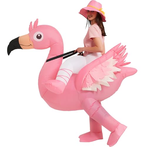 One Casa Aufblasbares Flamingo-Kostüm, Reiten auf Flamingo, Luftblasen, lustiges Kostüm, Party, Halloween-Kostüm für Erwachsene von One Casa