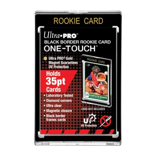 Ultra PRO ONE-Touch Kartenhalter mit schwarzem Rahmen – UV-Schutz, säurefrei & PVC-frei, magnetischer Verschluss, ideal für 63,5 mm x 88,9 mm Sammelkarten bis 35pt, „Rookie Card“-Prägung von Ultra Pro