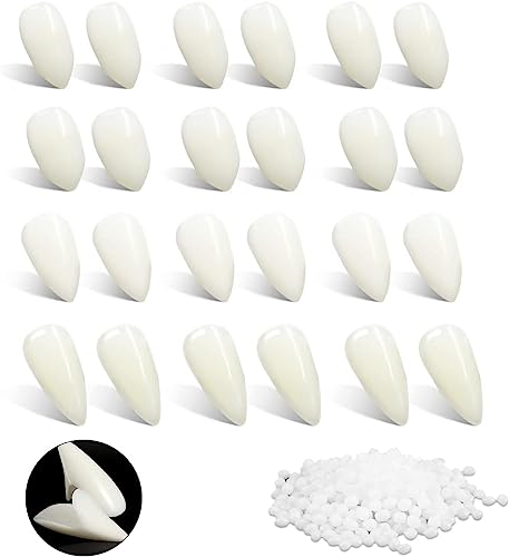 OneNine 12 Paare Vampirzähne Erwachsene Kinder 4 Größen Custom Fangs Vampire Zähne mit 3 Beutel Zähne Pellets Klebstoff für Cosplay Party Requisiten Halloween Party (13mm, 15mm, 17mm, 19mm) von OneNine