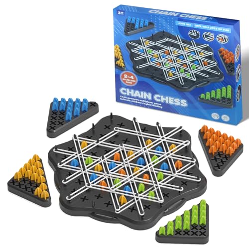 OneNine Triggle Spiel, lustiges Triggles Game, Spiel mit Gummibändern Dreieck, Kettendreieck Schachspiel für Familienfeiern mit Kindern und Erwachsenen, Logik Spiele für 2-4 Personen von OneNine