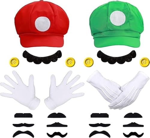 Oneroomone Mario Und Luigi Kostüm, Luigi Kostüm Hut, Cosplay-Kostüme Für Kinder, Lustiger Hut Karneval Halloween Cosplay Kostüme Für Männer, Frauen, Jungen, Mädchen von Oneroomone