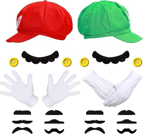 Oneroomone Mario Und Luigi Kostüm, Luigi Kostüm Hut, Cosplay-Kostüme Für Kinder, Lustiger Hut Karneval Halloween Cosplay Kostüme Für Männer, Frauen, Jungen, Mädchen von Oneroomone