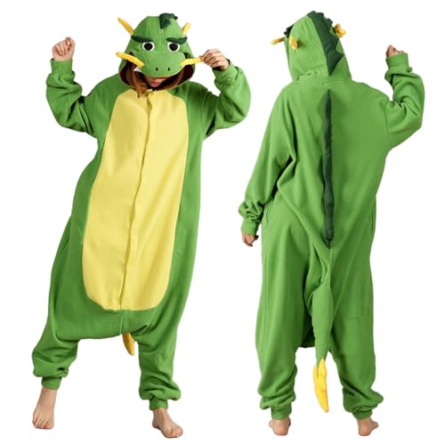 Drachen Kostüm Erwachsene, Faschingskostüme Damen Männer, Karneval Kostüm Damen Herren, Overall Pyjamatierkostüm Tier Kostüm Dino Nilpferd Ochse, Für Halloween Fasching Cosplay Party (L) von Oneshlee