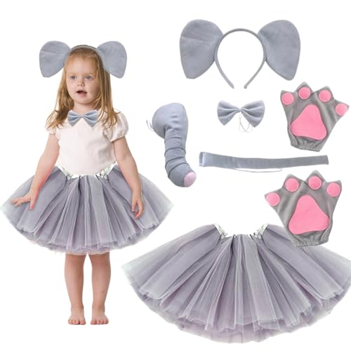 Oneshlee Tierkostüm Kinder Mädchen, Karneval Kostüm Kinder Tiere, Halloween Kostüm Faschingskostüme Zubehör Ohren Haarreifen Handschuhe Tütü Rock, Tier Verkleidung Set Für Fasching Cosplay Party von Oneshlee