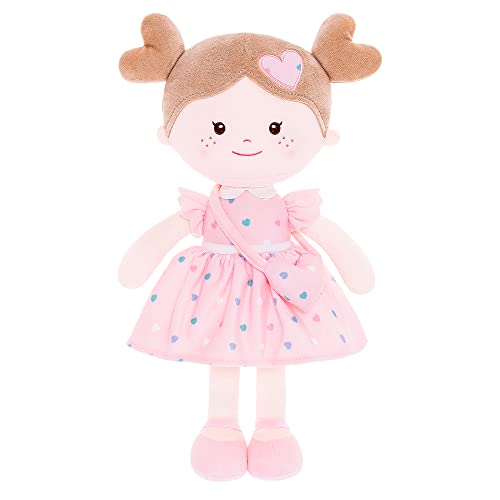 NANQUAN Onetoo First Baby Doll Plush Rag Doll Weiche Babypuppe für Mädchen Sleeping Cuddle Buddy Doll Wear Love-Pink Kleid 14" von Onetoo