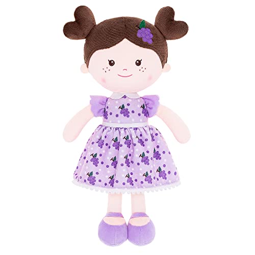 Onetoo Plush Rag Doll Soft Baby Doll for Girls First Baby Doll Sleeping Cuddle Buddy Doll Wear Love Grape Dress 14" von Onetoo