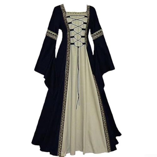 Oniissy Mittelalterliches Kostüm für Damen, langärmelig, elegantes Königin-Kleid, Renaissance-Kostüm, Damen, mittelalterliches Samtkleid, für Damenkostüme, Festivals (L schwarz) von Oniissy