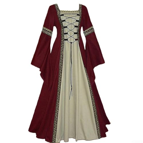 Oniissy Mittelalterliches Kostüm für Damen, langärmelig, elegantes Königin-Kleid, Renaissance-Kostüm, Damen, mittelalterliches Samtkleid, für Damenkostüme, Festivals (M Rotwein) von Oniissy