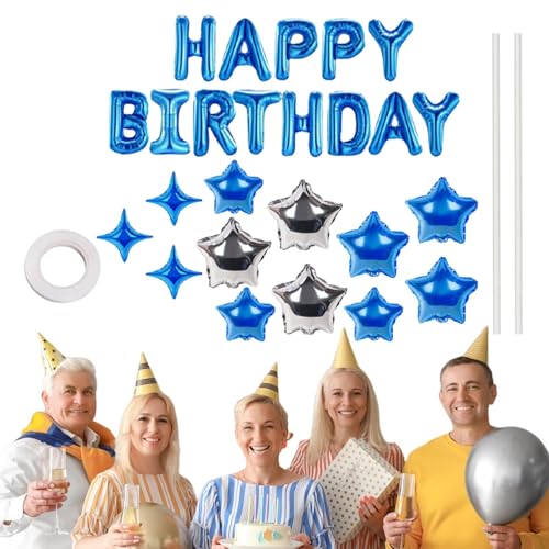 Happy Schild,Happy Folienballons - Geburtstagsparty-Luftballons | Geburtstagshintergrund mit 12 Sternenballons, aufblasbares Dekorationsballon-Set für Kinder, Erwachsene, Mädchen und von Onkujlpst