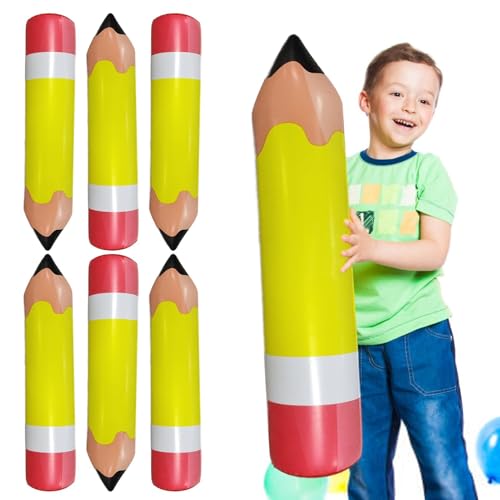 Onkujlpst Aufblasbarer Bleistift, aufblasbarer Bleistift - 6 große aufblasbare Bleistifte zum Aufblasen von Schulanfangsdekorationen - Sprengstift für Kinder, Klassenzimmerpreise, Partygeschenke, von Onkujlpst