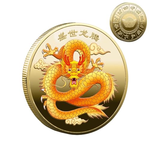 Onkujlpst Chinesisches Neujahr 2024 Drachenmünze – Traditionelle chinesische Drachenmünze 2024 Chinesischer Drache Glücksmünze für Geld, Glück, Gesundheit, Reichtum, chinesische Neujahrsgeschenke von Onkujlpst