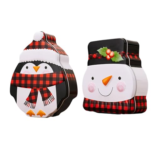 Onkujlpst Leere Dosen aus Weißblech - Schneemann-Pinguin-Keksschachteln - Wiederverwendbare Leere Dosen mit Weihnachtsmotiv und Deckel für Kekse, Süßigkeiten, Schokolade, Tee von Onkujlpst