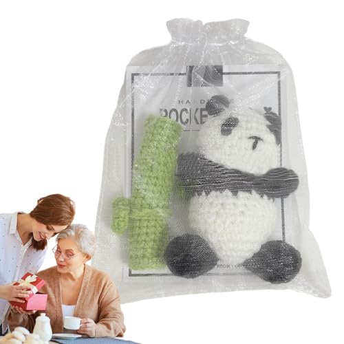 Onkujlpst Panda Häkeltier,Häkelpanda - Tiere Spielzeugpuppe - Handgefertigtes gehäkeltes Panda-Kuscheltier mit Grußkarte und Organza-Paket für Thanksgiving, Kindertag, Weihnachten, Geburtstag, von Onkujlpst