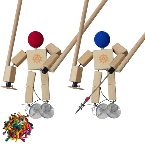 Zankie Balloon Bamboo Man Battle – 2024 Neue handgefertigte hölzerne Fechtpuppen mit Luftballons 2 Spieler Holz-Bots-Kampfspiel | Rasante Ballon-Kampf-Whack-A-Ballon-Partyspiele von Onkujlpst