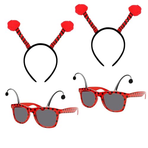 Onlvmyur 4 Stück Marienkäfer Kostüm Zubehör Niedlich Marienkäfer Haarreif Marienkäfer Brille Ladybug Kostüm für Erwachsene Kind Karneval Fasching Cosplay von Onlvmyur