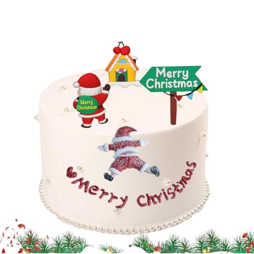 Onlvmyur 5 Stück Weihnachten Tortendeko Kits Weihnachtskuchen Topper Inklusive Weihnachtsmann Merry Christmas Weihnachtshaus für Cupcake Torten Muffins Weihnachtsfeier Zubehör von Onlvmyur